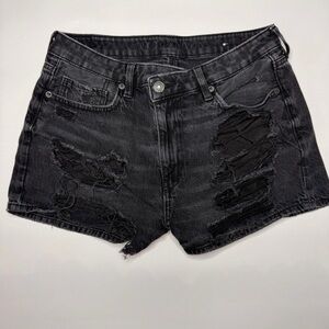 Distressed Black Denim Shorts